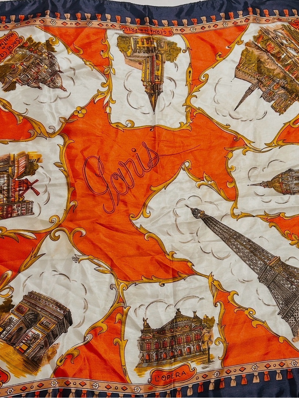 Vintage J. D'Ormont Paris Themed Silk Scarf 30" x 30"